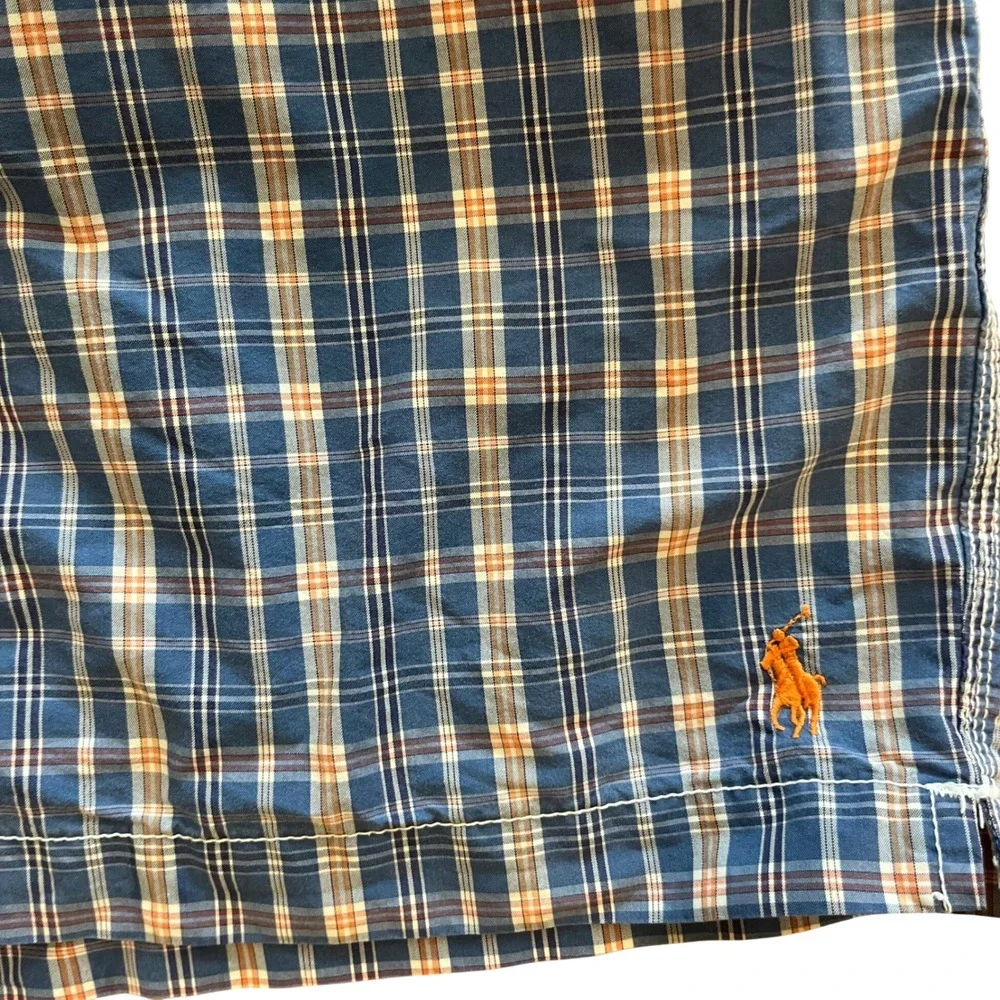 Polo Ralph Lauren Mens Blue Orange Plaid Swim Trunks‎ L Lined 6 Inch Inseam